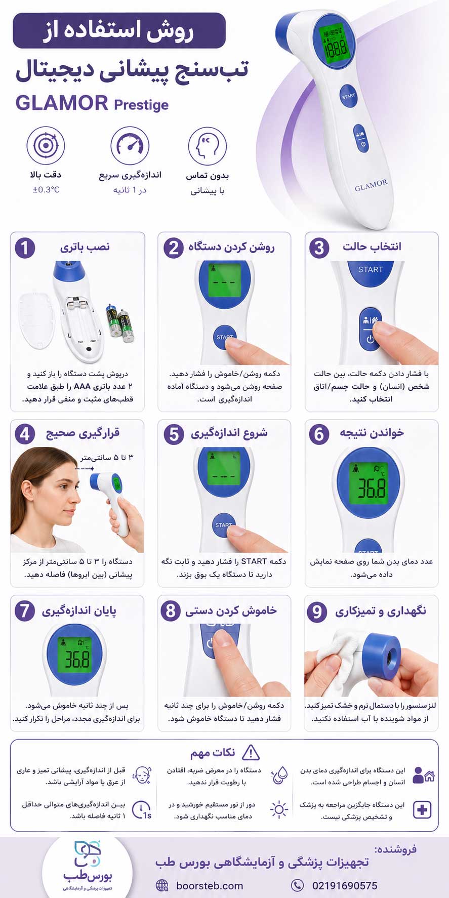 تب‌سنج پیشانی مادون قرمز گلامور مدل DET-306